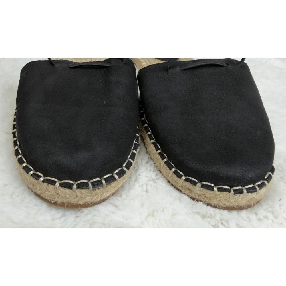 Eileen Fisher Black Leather Lace Up Espadrille Sandals Ankle Wrap Size 11